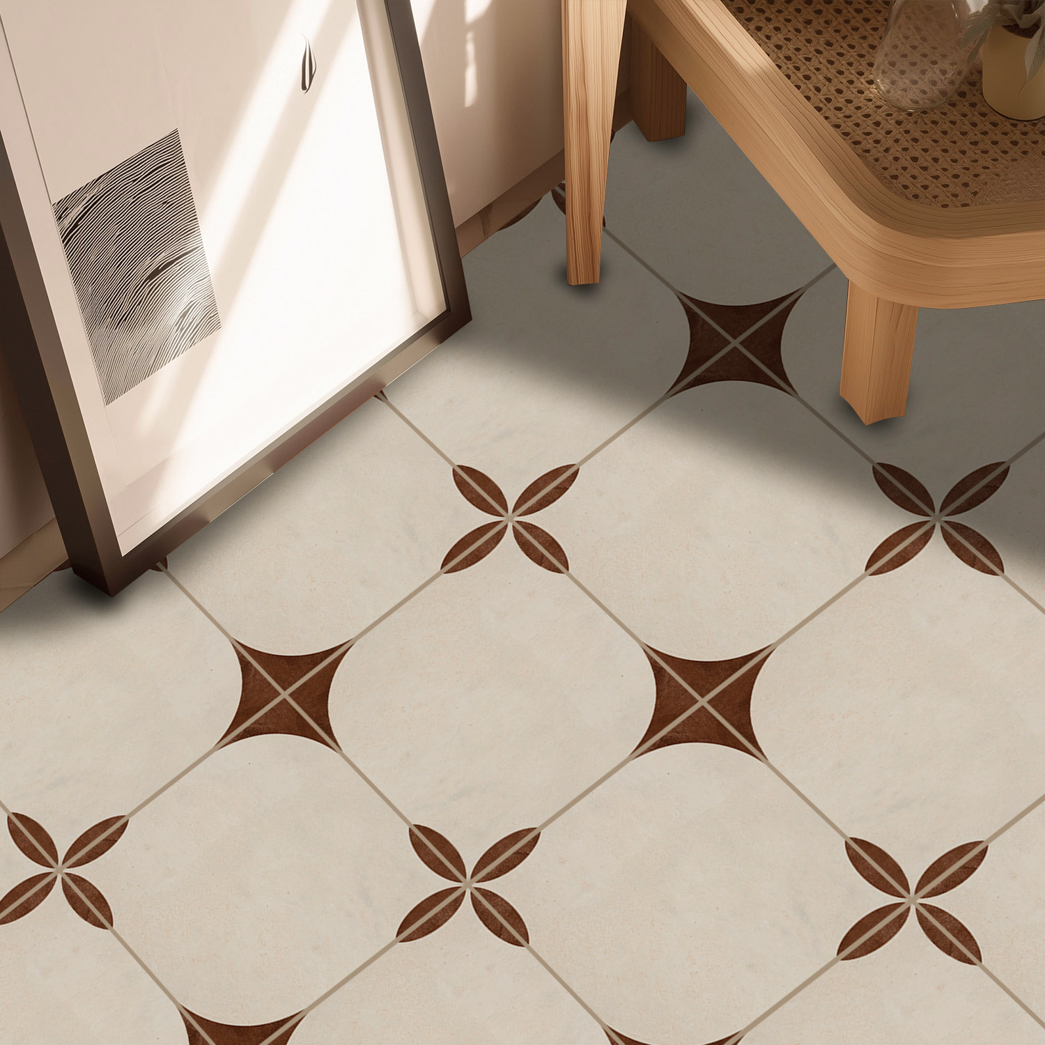 Funlife《bloom》法式复古焦糖棕地贴厨房卫生间自粘翻新贴仿瓷砖,家居饰品,瓷砖贴,淘宝优惠券,粉丝福利购,淘宝优惠卷