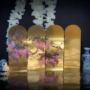 Funlife《金银织梦》原创法式中国风金屏花鸟桌面小屏风摆件装饰