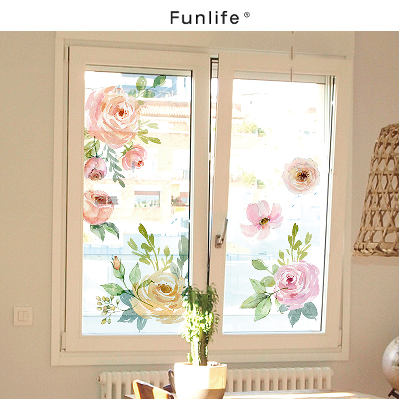 法式水彩牡丹花窗贴家用窗户贴膜