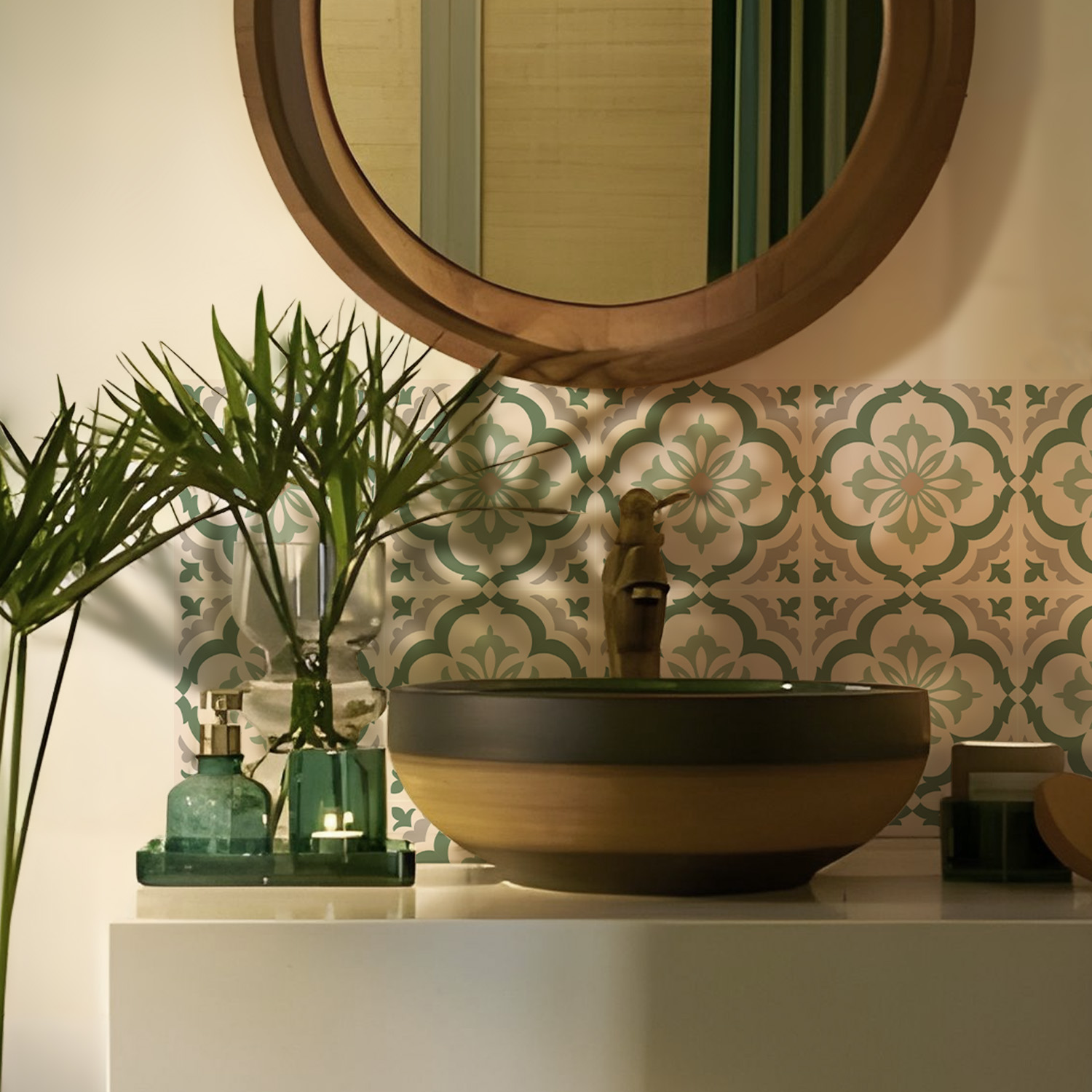 Funlife南法清新田园绿花砖地贴