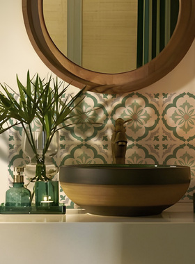 Funlife《Conte d'automne》南法清新田园风绿花砖厨房卫生间地贴