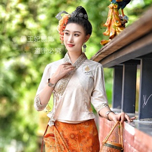 傣王妃傣族服装女新款泰国进口面料微弹餐厅酒店工作服员工服秋款