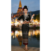 筒裙原创设计 系带黑色中袖 傣王妃新款 傣族传统服女傣泐复古重工款