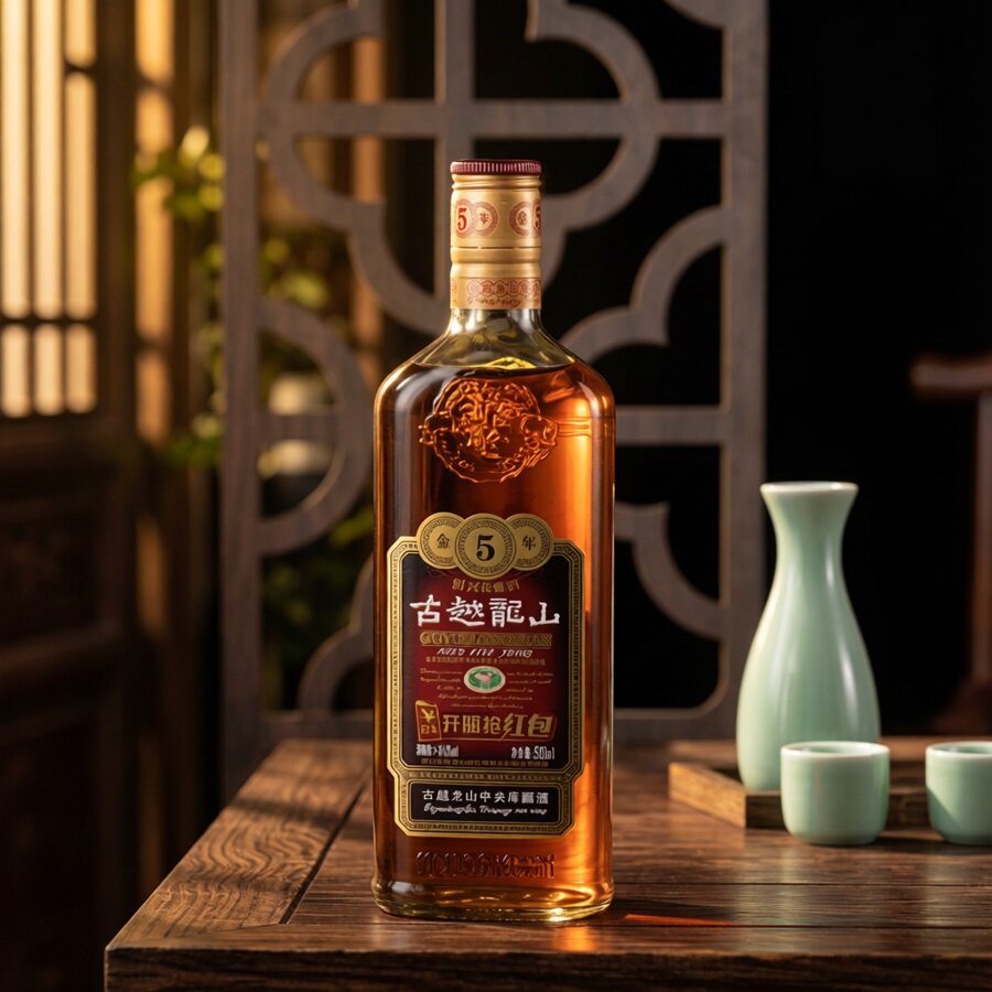 绍兴黄酒古越龙山金五年花雕酒正宗阿胶专用5年糯米酒500ml瓶装