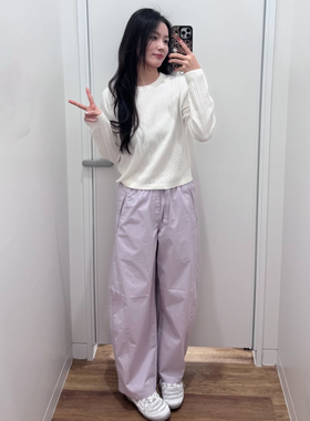 原单品质26早春女装休闲廓形长裤弯刀镰刀裤子系腰带阔腿裤485273