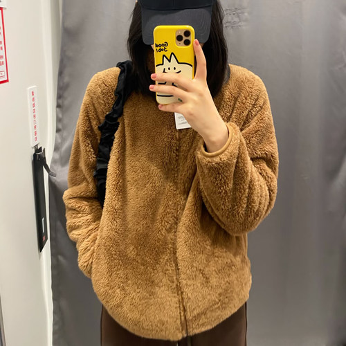 25秋冬新款女装立领长绒摇粒绒拉链茄克/长袖保暖外套夹克479611