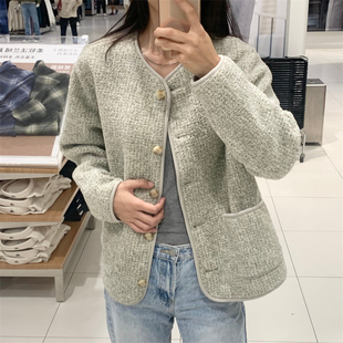 千金风外套472938 仿羊羔绒摇粒绒圆领开衫 2024秋冬新款 女装