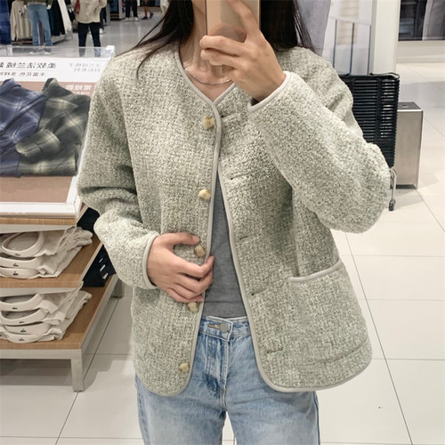 2024秋冬新款女装仿羊羔绒摇粒绒圆领开衫/千金风外套472938