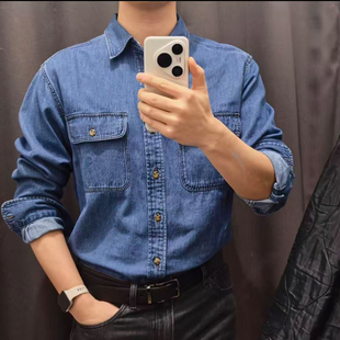 原单工厂26合作款男装女装牛仔衬衫水洗产品长袖衬衣外套M-484245