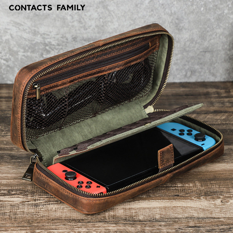 适用任天堂switch1/2代疯马皮游戏机保护套户外便携手提收纳盒图片