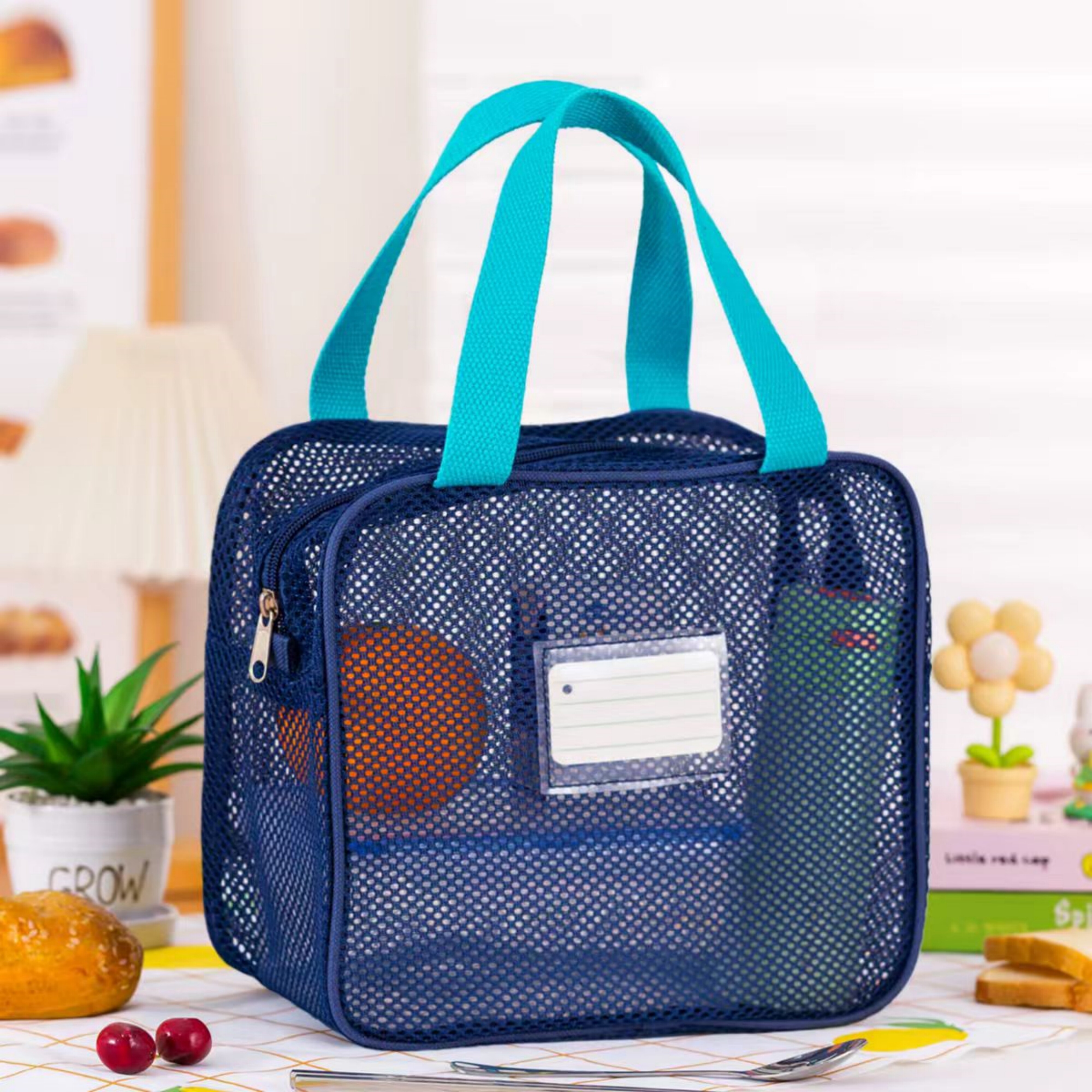 上班族小学生饭盒袋子网纱眼镂空洗漱化妆女手提包手拎便当餐包