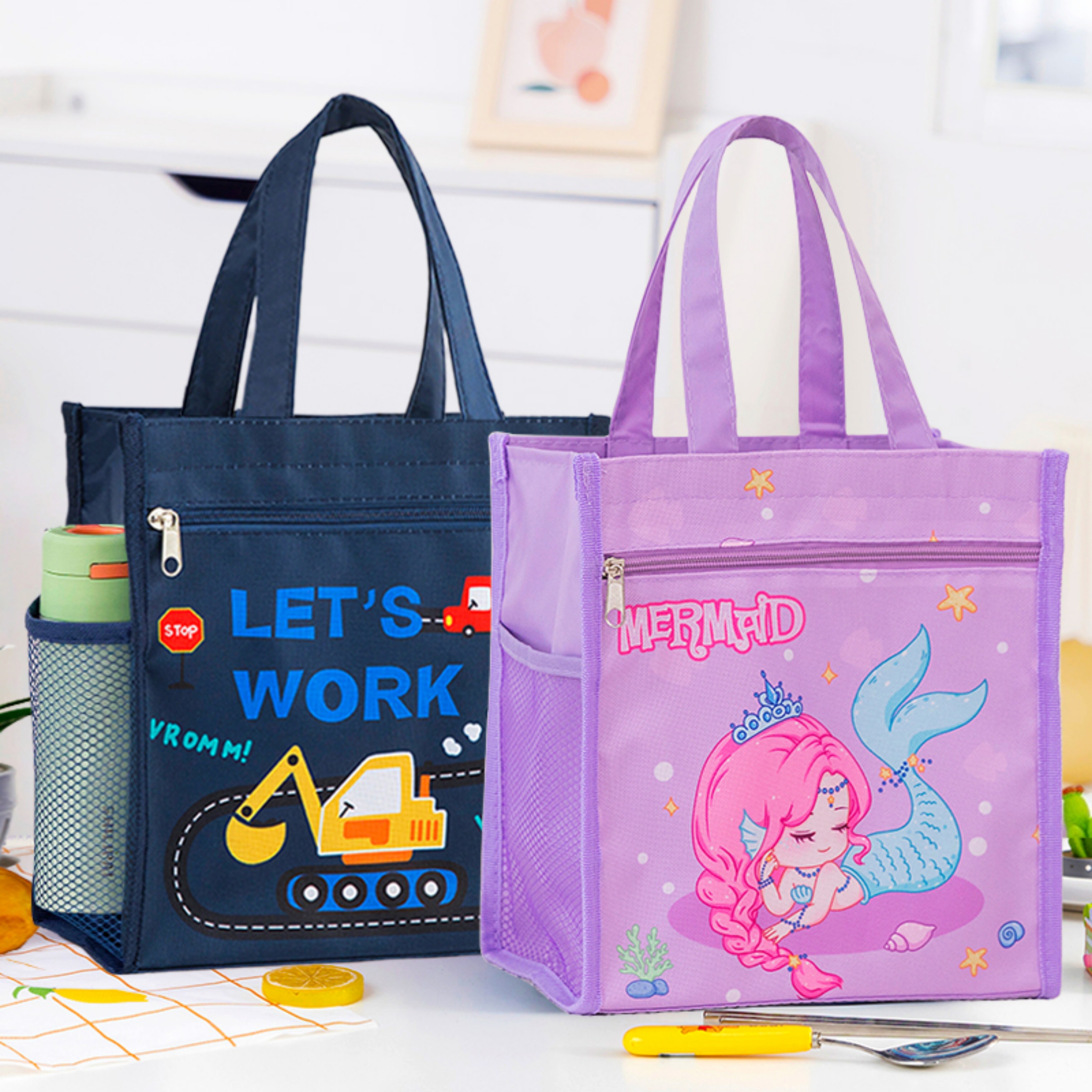 可爱卡通手拎饭盒袋子小学生手提包大号儿童专用午餐盒防水便当包