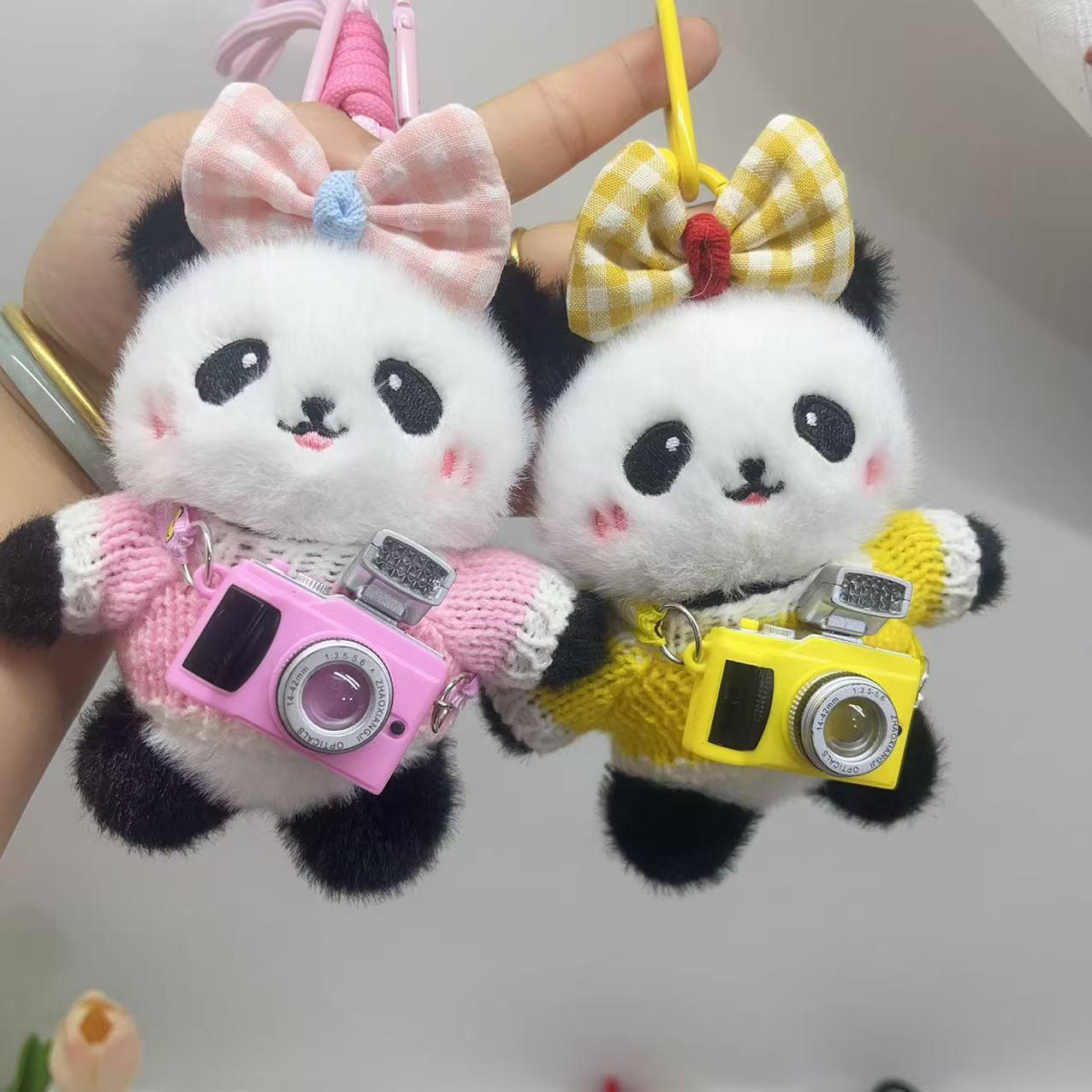 相机熊猫挂件玩偶书包钥匙扣毛绒