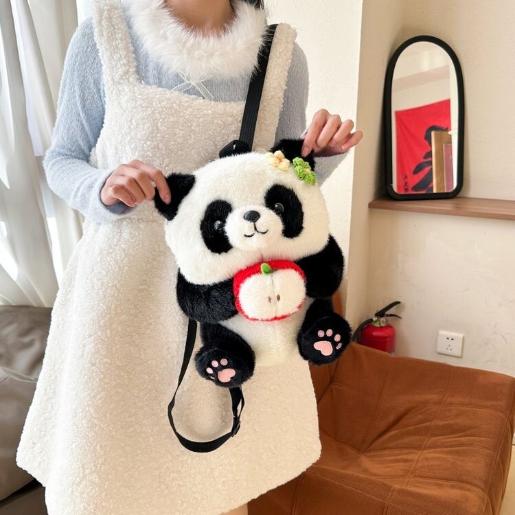 仿水貂毛花花熊猫双肩包
