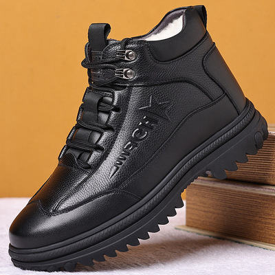 2025冬季奥伦高帮加厚加绒棉鞋男绒毛休闲棉皮鞋男软底爸爸鞋男鞋