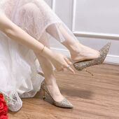 绝美气质高跟鞋 2026年新款 水晶鞋 婚鞋 女细跟主婚纱礼服配裙子 法式