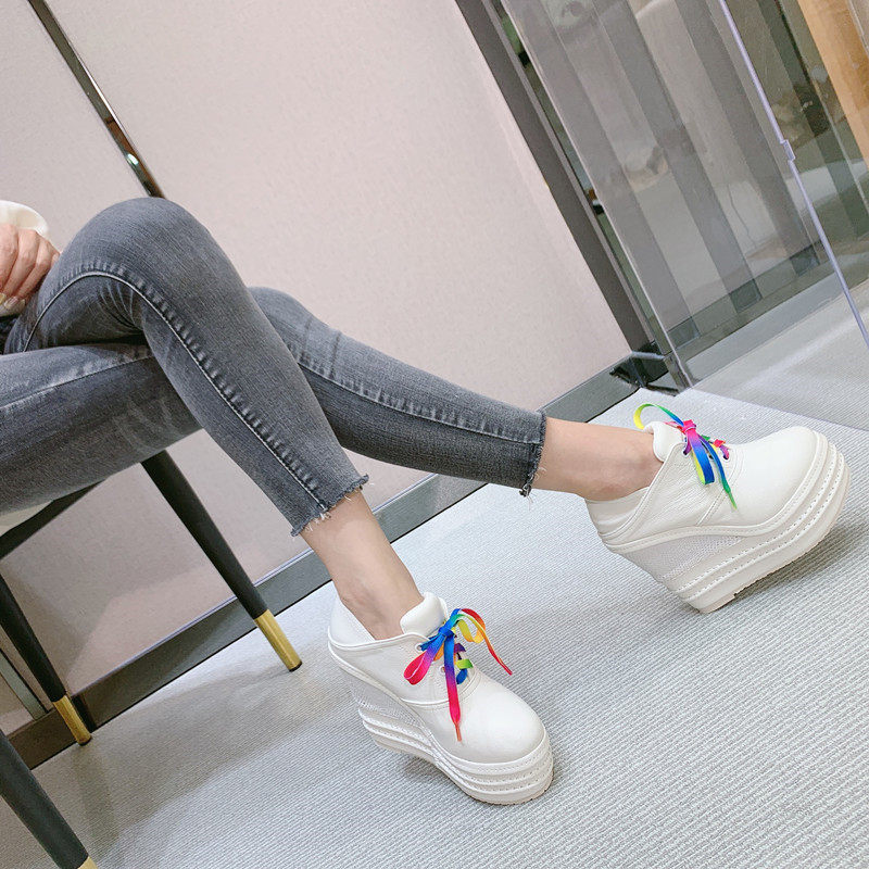 Giày cao gót nữ đế xuồng platform siêu cao 15 cm, dây buộc, kiểu xỏ chân đa năng — Trắng 12CM, Trắng 15CM, Đen 12CM, Đen 15CM