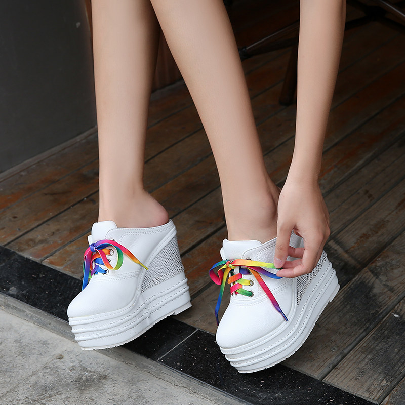Giày cao gót đế xuồng platform siêu cao 15 cm cho nữ dáng nhỏ — Trắng 12cm, Trắng 15cm, Đen 12cm, Đen 15cm