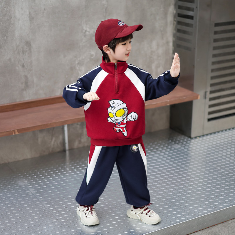 男童春秋装亮灯学院风卫衣套装儿童运动服酷帅气奥特曼衣服两件套