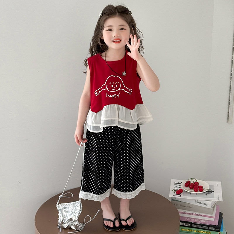 女童无袖运动套装夏季2026新款洋气夏日小女孩宝宝多巴胺儿童夏装