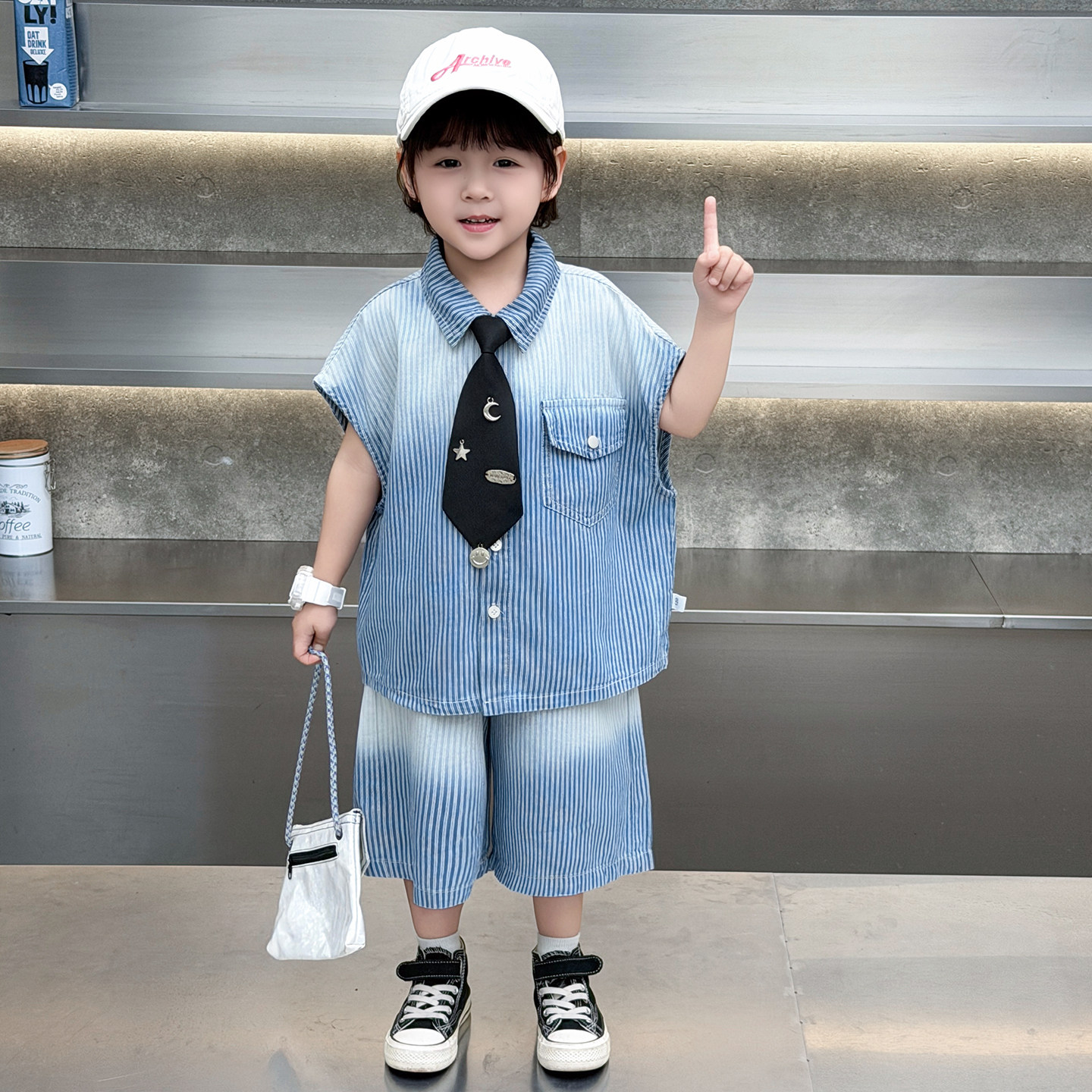 男童套装2026夏季新款儿童韩版牛仔衬衫薄款宝宝帅气短裤两件套潮