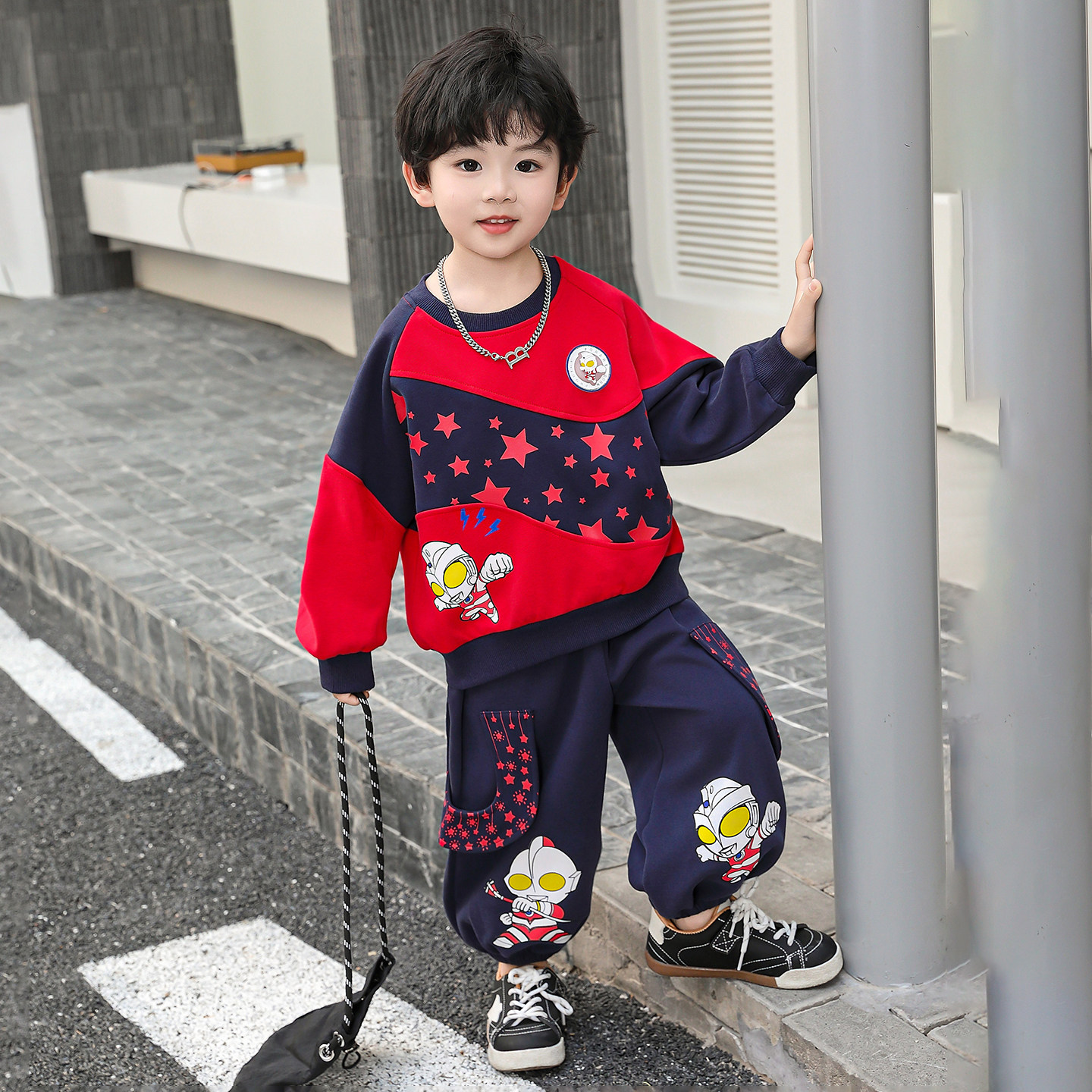 男童春装套装奥特曼衣服2026新款儿童运动服男孩帅气卫衣裤子潮酷