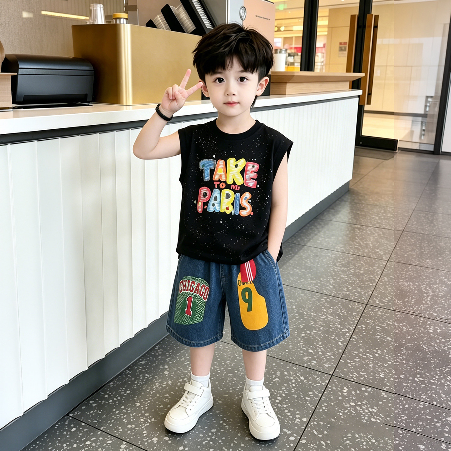 男童背心套装夏季2026款儿童夏装男宝宝痞帅无袖薄款韩范潮款衣服