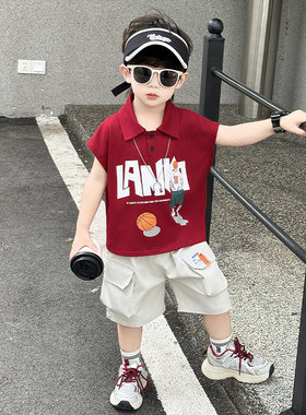 男童夏季POLO衫套装2026新款夏装无袖儿童男孩夏款酷帅薄款背心潮