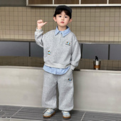 童装 2026新款 春秋两件套 衣服儿童痞帅卫衣学院风休闲套装 男童春装