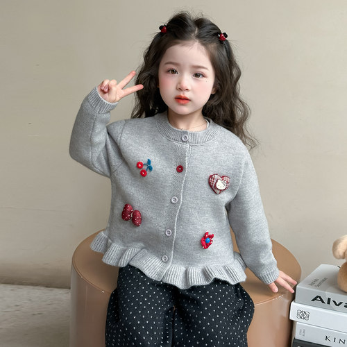 女童韩版毛衣开衫秋季2026新款儿童洋气针织衫女宝宝春秋时髦上衣