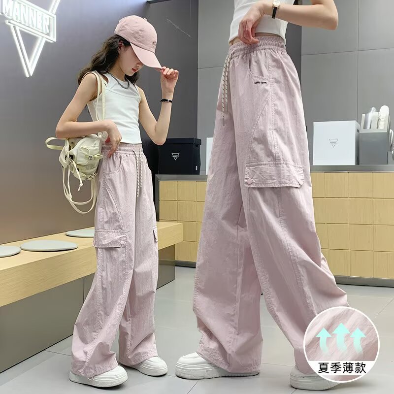 女童工装裤春秋休闲直筒2025韩版新款夏薄潮酷儿童中大童长裤