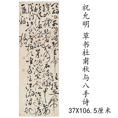 祝允明草书杜甫秋兴八首诗 古代书法复制品微喷古装饰字画临摹