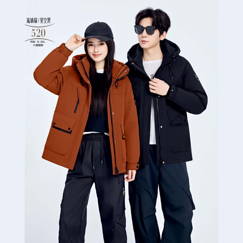 翻新加工定制羽绒服九成品时尚男女短款可脱卸冲锋衣加厚半成品