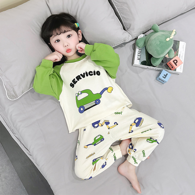 女童睡衣秋季儿童秋衣家居服套装宝宝春秋款女孩秋装纯棉小童恐龙