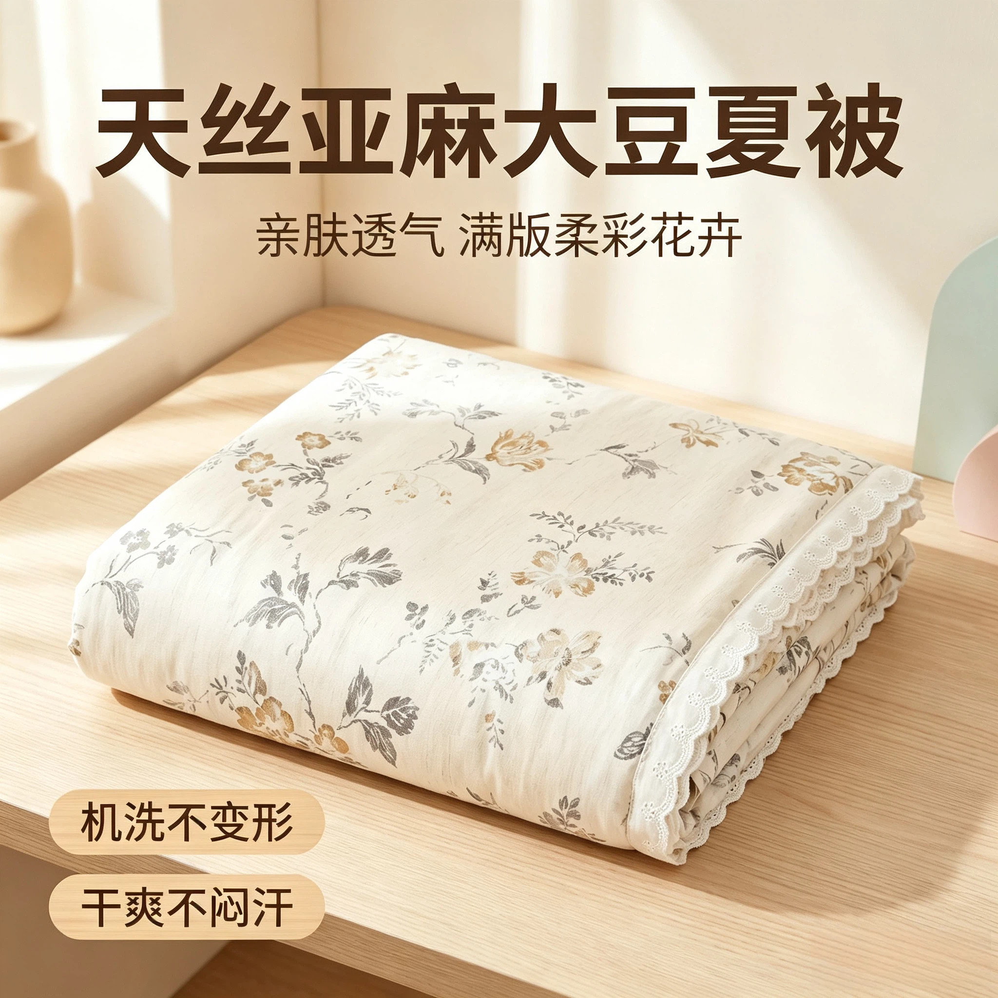 天丝亚麻大豆空调被可机洗薄款