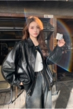 现货秋季新款宽松休闲显瘦大码皮衣机车甜酷风外套A807P135K198，女装皮衣，2C082
