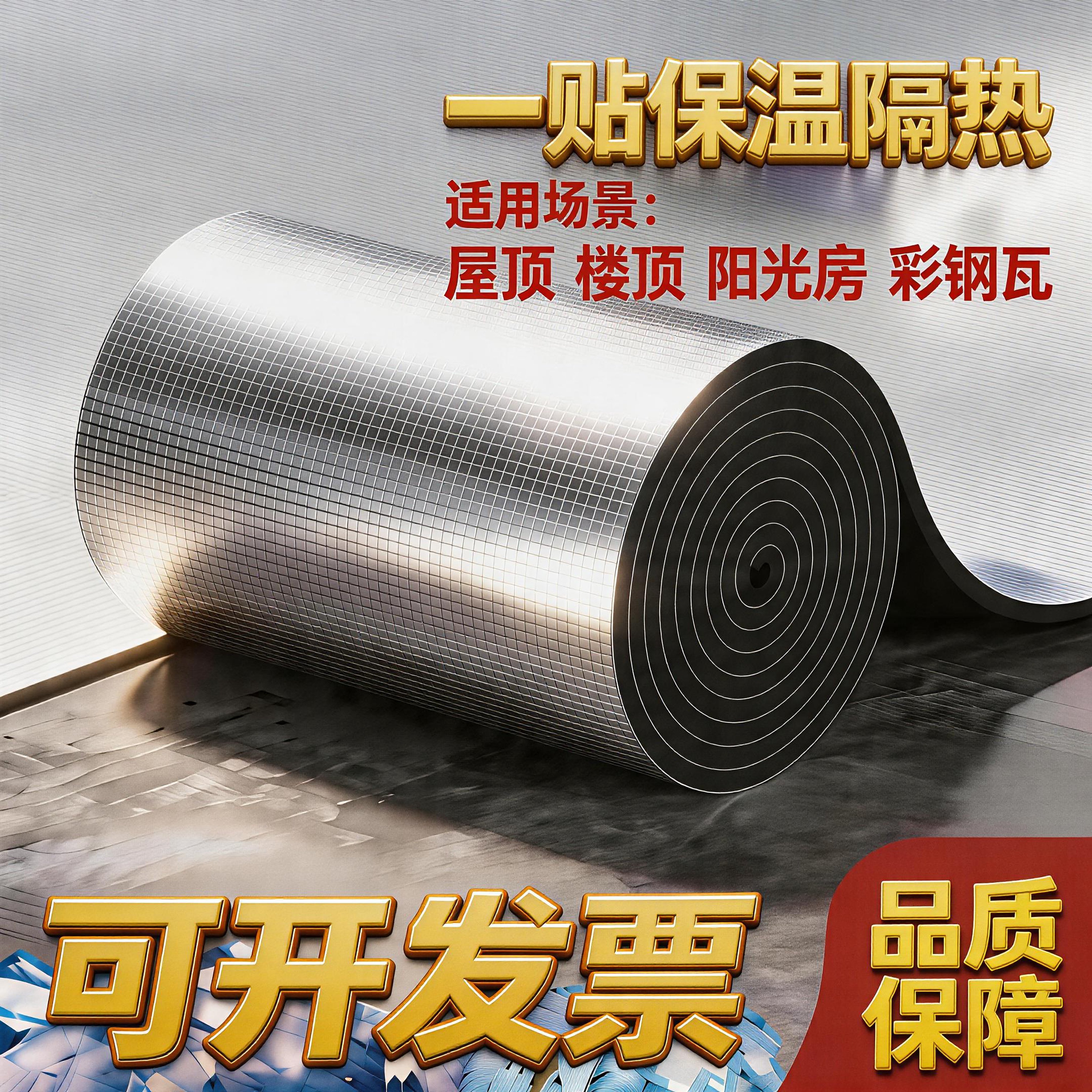 自粘铝箔隔热棉保温板温室屋楼顶防晒隔热层彩色钢瓦橡塑保温材料