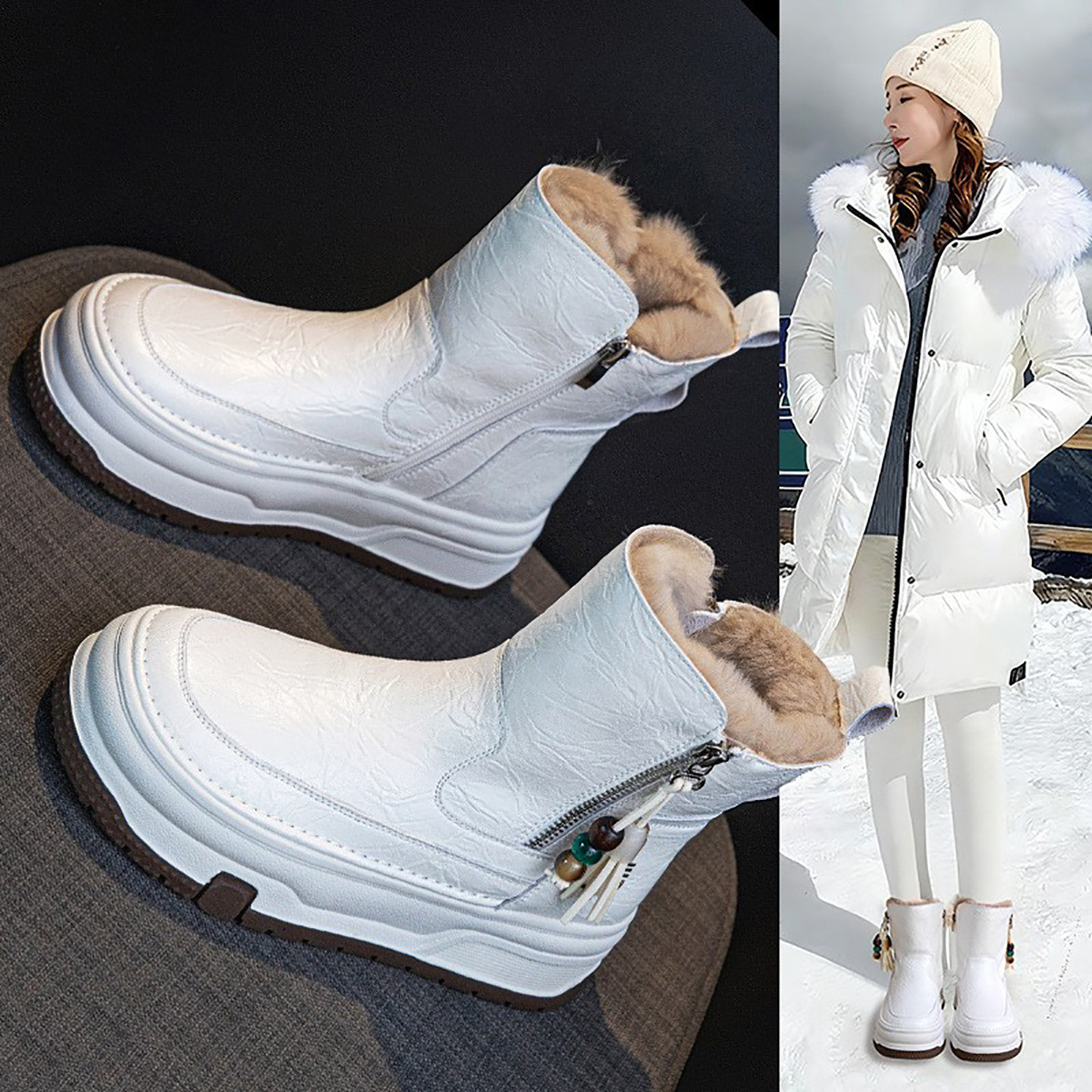 真皮厚底雪地靴女皮毛一体2025年新款冬季加绒加厚保暖厚底棉靴潮,女鞋,时尚雪地靴,淘宝优惠券,粉丝福利购,淘宝优惠卷