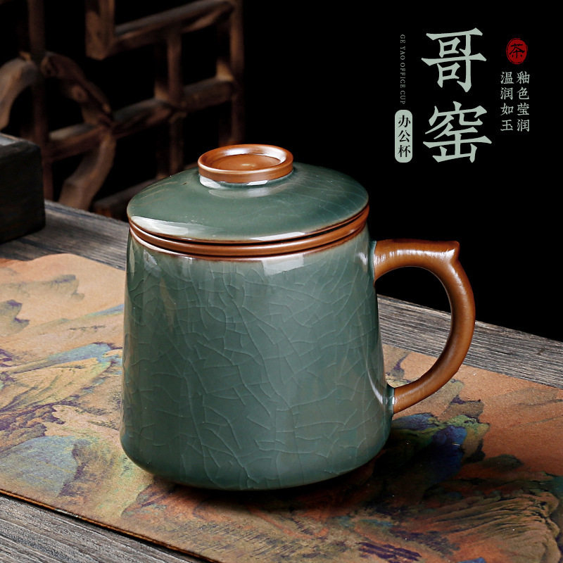 汝窑马克杯办公杯水杯茶水分离过滤个人泡茶杯会议礼品茶壶