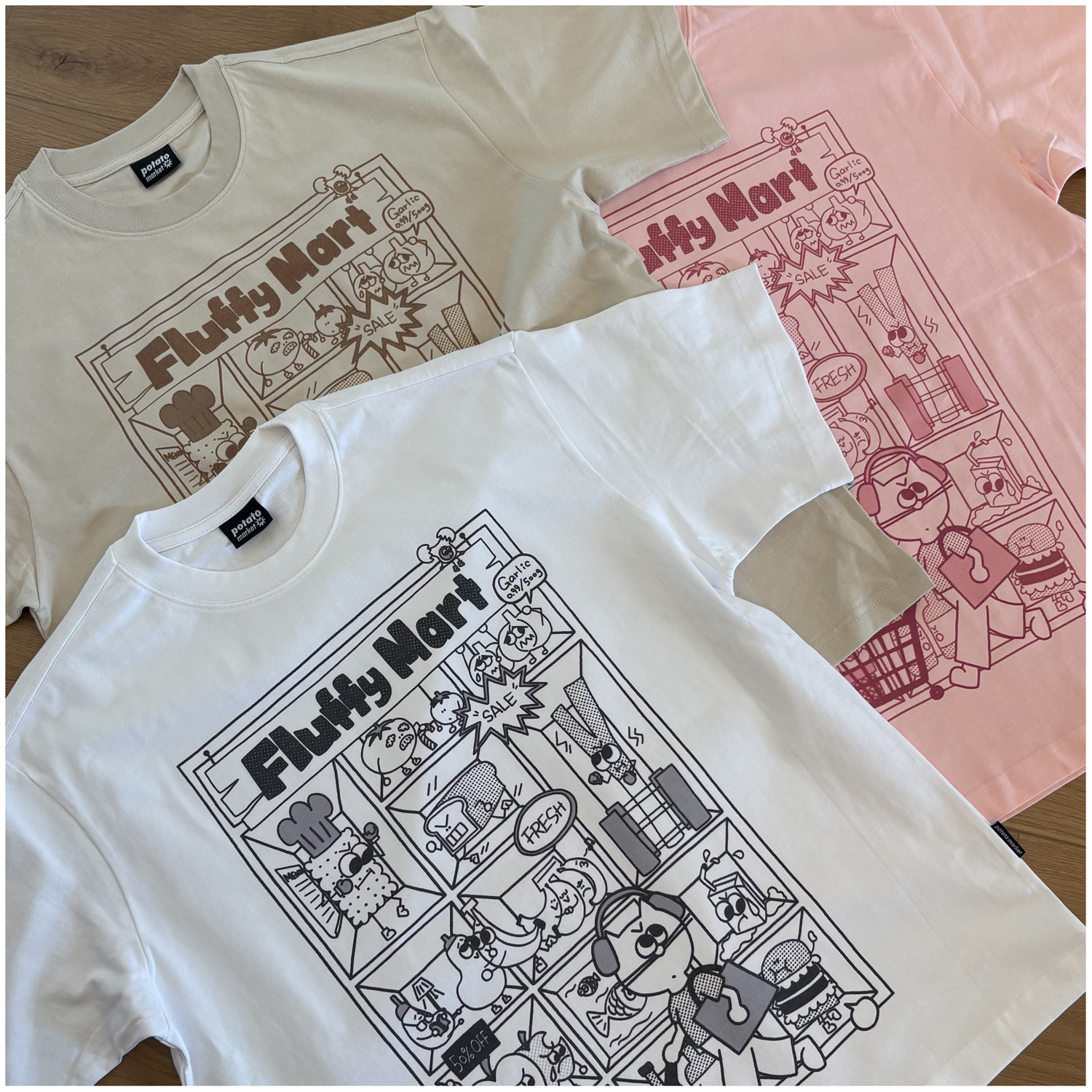 原创插画合作款 小猫购物日 松弛感纯棉可爱喷绘男女印花短袖T恤