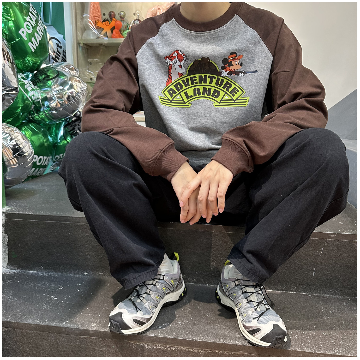 春秋款复古美式休闲趣味卡通上山打老虎印花宽松插肩男女长袖T恤,男装,T恤,淘宝优惠券,粉丝福利购,淘宝优惠卷