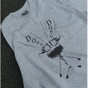 爆裂鼓手短袖T恤摇滚趣味打鼓小众小领口美式休闲宽松男女款TEE