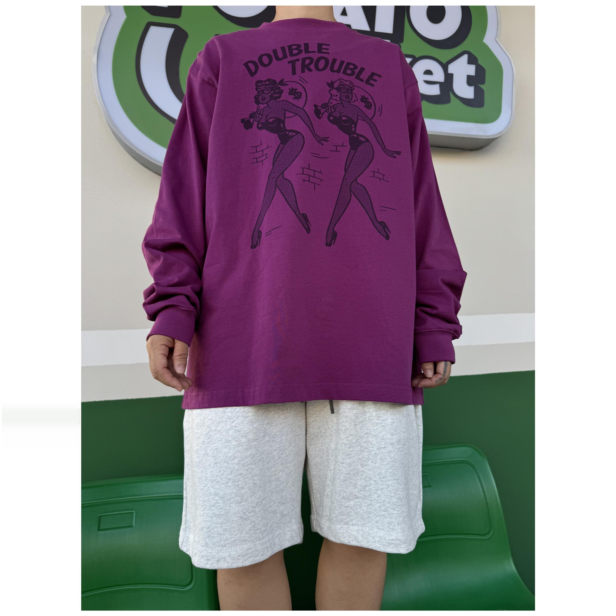 欧美女孩印花长袖T恤美式复古