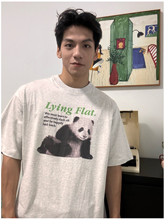 原创松弛感的熊猫panda动物图案印花纯棉透气短袖T恤小众男女情侣