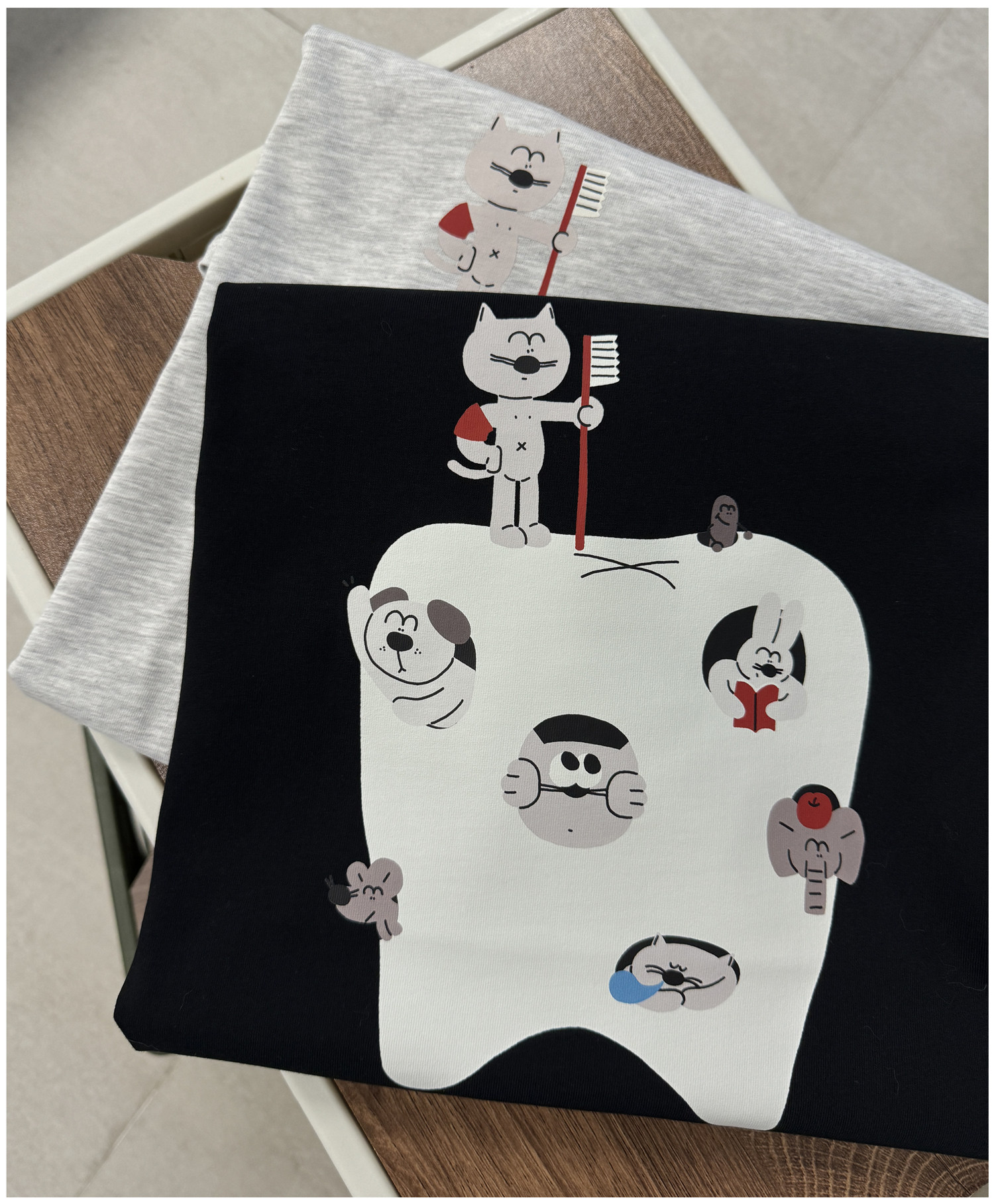 原创插画合作款 一颗蛀牙 卡通小猫小狗趣味纯棉男女情侣短袖T恤