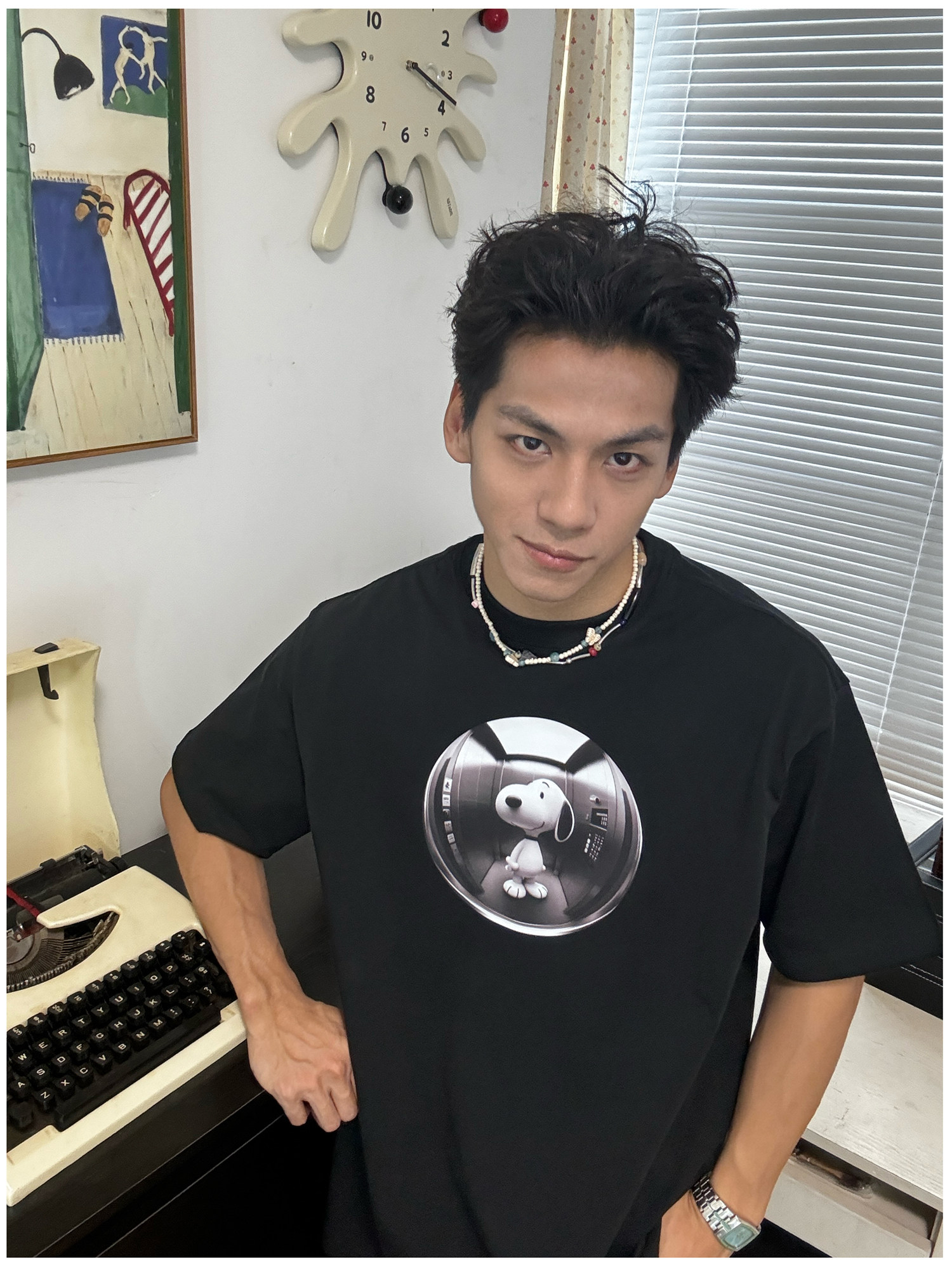 史努比来啦小众趣味日系卡通男女款情侣短袖T恤小领口宽松休闲TEE,男装,T恤,淘宝优惠券,粉丝福利购,淘宝优惠卷