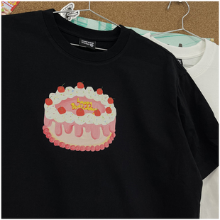 生日快乐许个愿吧T-SHIRT小众文艺原宿蛋糕印花短袖T恤宽松男女款