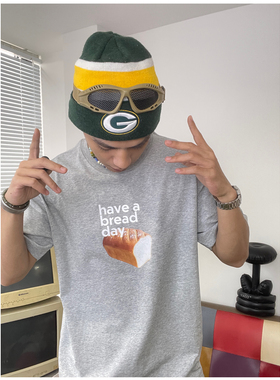 面包日bread day男女情侣款食物印花短袖T恤纯棉宽松潮休闲半袖TE