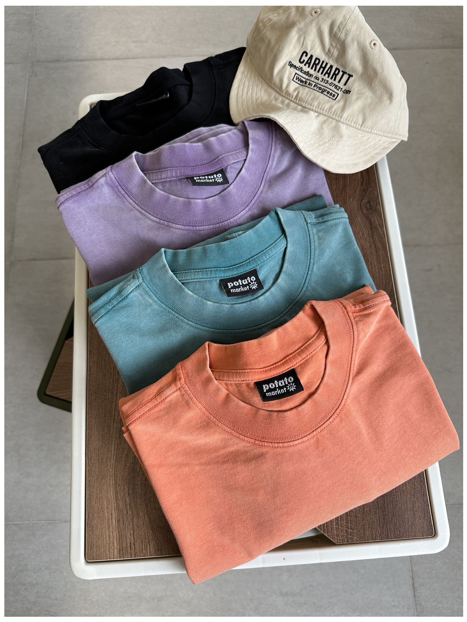 短袖T恤做就水洗色男女复古彩色