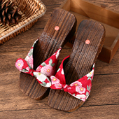 木质拖鞋 中式 木屐女蝴蝶结一字拖防滑套脚凉拖鞋 防滑室内cos高跟